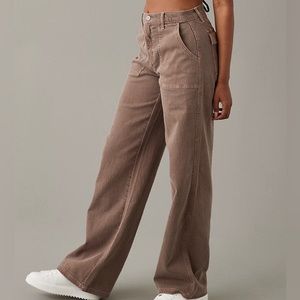 american eagle stretch baggy wide leg jeans- brown (size 10 long)